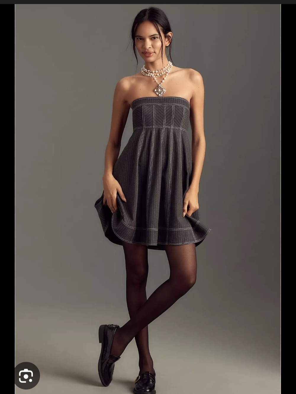 Pilcro Strapless Pinstripe Mini Dress in Charcoal